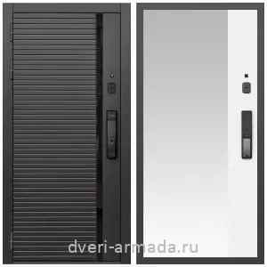 Современные входные двери, Умная входная смарт-дверь Армада Каскад BLACK МДФ 10 мм Kaadas K9 / МДФ 16 мм ФЛЗ-Панорама-1, Белый матовый