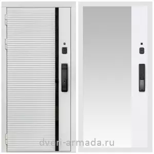 Входные двери с зеркалом и теплоизоляцией, Умная входная смарт-дверь Армада Каскад WHITE МДФ 10 мм Kaadas K9 / МДФ 16 мм ФЛЗ-Панорама-1, Белый матовый