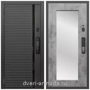 Входные двери с зеркалом и теплоизоляцией, Умная входная смарт-дверь Армада Каскад BLACK МДФ 10 мм Kaadas K9 / МДФ 16 мм ФЛЗ-Пастораль, Бетон темный