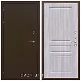 Коричневые входные двери, Металлическая коричневая дверь входная стальная уличная для загородного дома Армада Термо Молоток коричневый/ ФЛ-243 Сандал белый