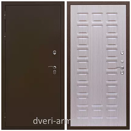 Дверь недорогая входная в дом с утеплением Армада Термо Молоток коричневый/ МДФ 16 мм ФЛ-183 Дуб белёный в коридор